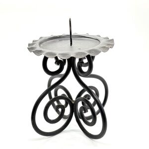 Black Wrought Iron Pillar or Ball Candle Holder 6 1/2" tall x 6 3/4" wide
